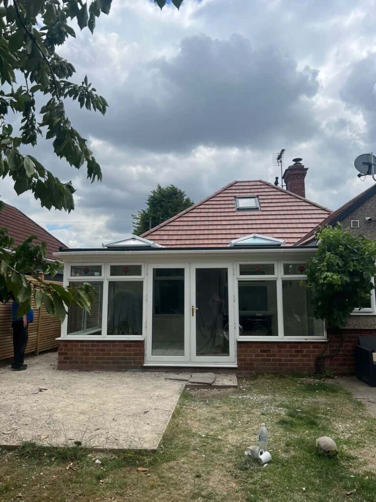 This is a photo of a hipped roof on a bungalow that has just had roof repairs carried out. Works carried out by Godstone Roofing Repairs